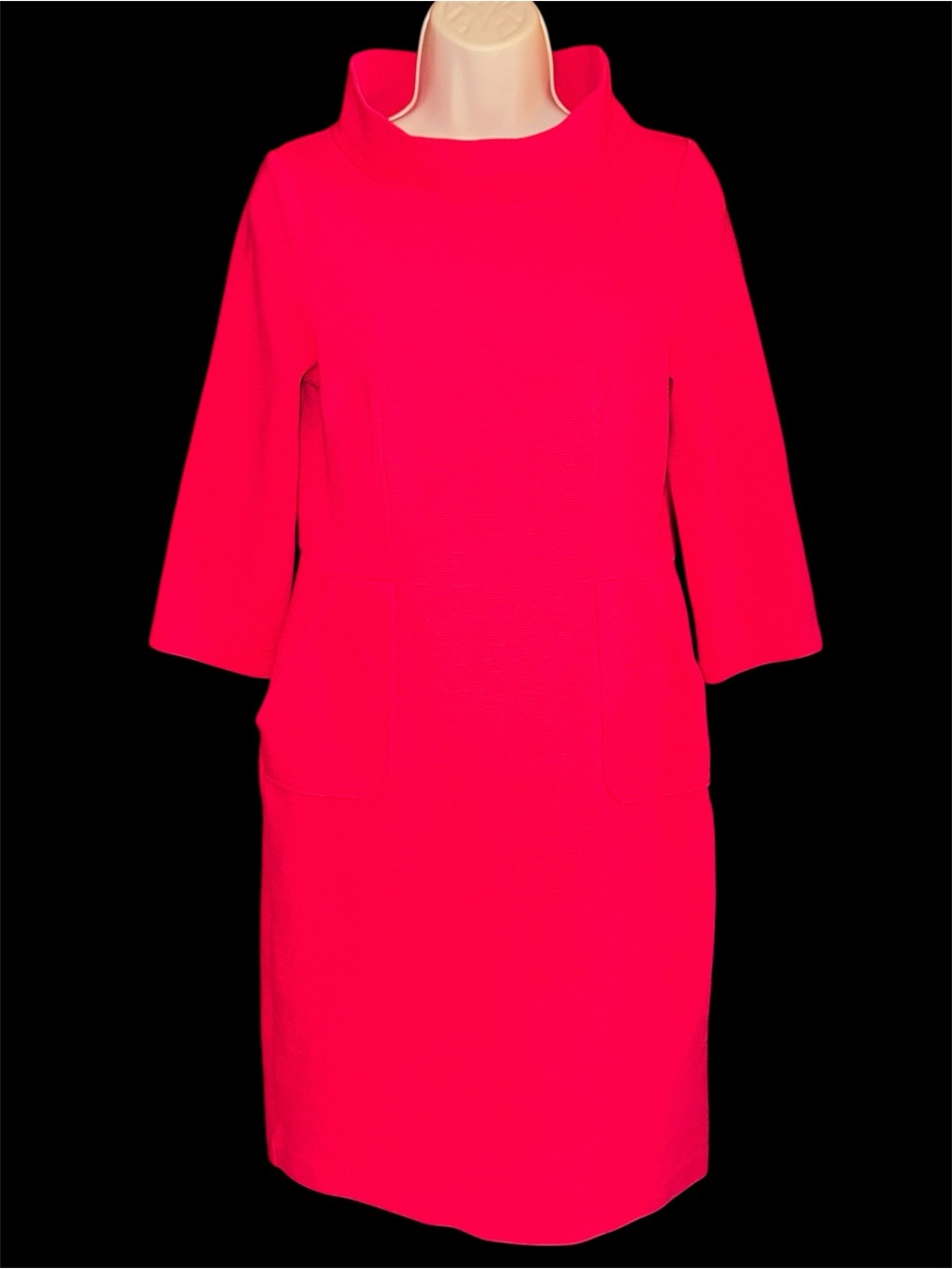 Boden Ottilie Vibrant Fuchsia 3/4 Sleeve Shift Dress w/Funnel Neck, size 6